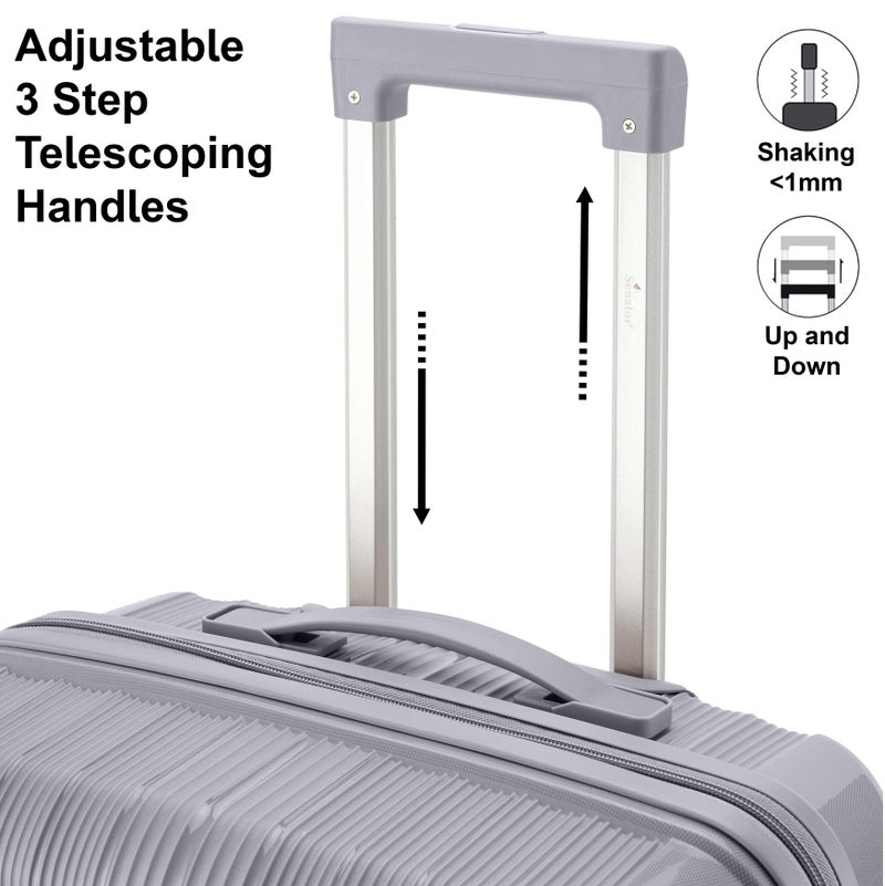 SENATOR Unisex Hard Case Medium Checked Luggage Lightweight PP Fashion Trolley Luggage with 4 Double Spinner Wheel and 3-Digit Combination Lock KH1009 Light Grey - Image 3